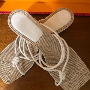 Charles & Keith White Rope-Strap Knot Slide Sandals with kitten heels